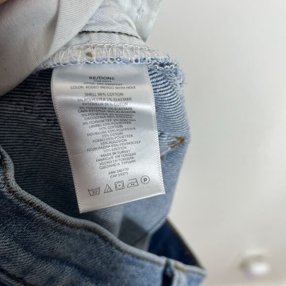 Re/Done 70s Stove Pipe Jeans Womens 24 Distressed High Rise Rodeo Indigo Hole - Picture 8 of 8